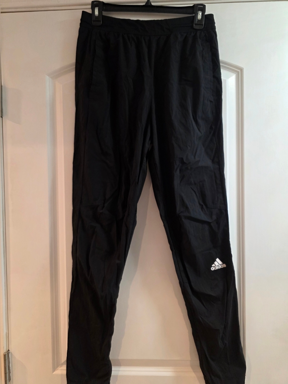 adidas Black Athletic Track Pants with White Logo.   Medium